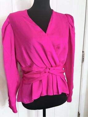 Express Vibrant Fuchsia Wrap Blouse